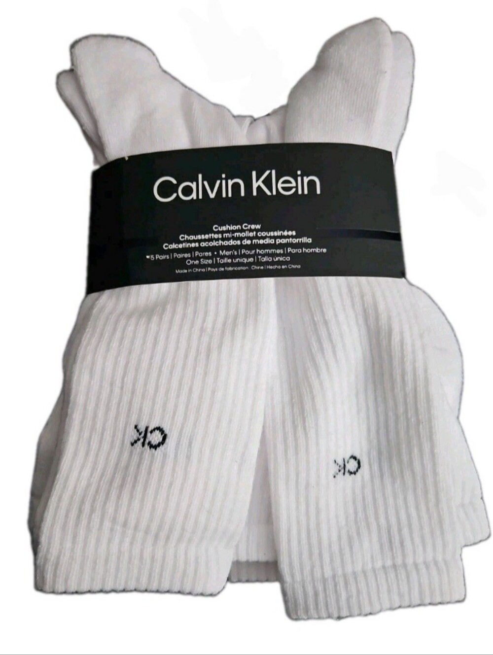 Calvin Klein MEN Socks Cushion Crew 5 Pairs WHITE Size 7-12 Free Shipping